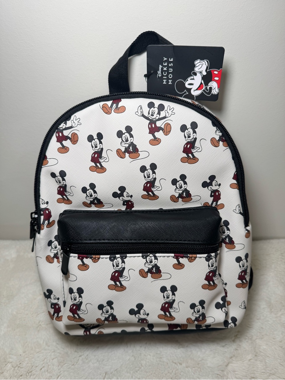 Disney White Mini Backpack with Black and Mickey Print